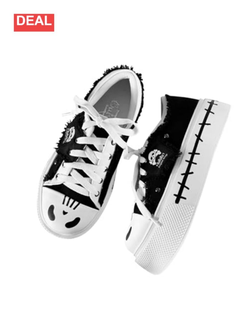 Goth Platform Sneakers Ghost Print Chunky Sole Canvas Lace-Up Women's Shoes
